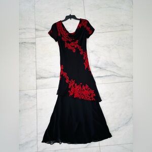 VTG Eva Blue Dress Black Red Sequin Cowl Neck Long Womens 6 Whimsigoth Formal